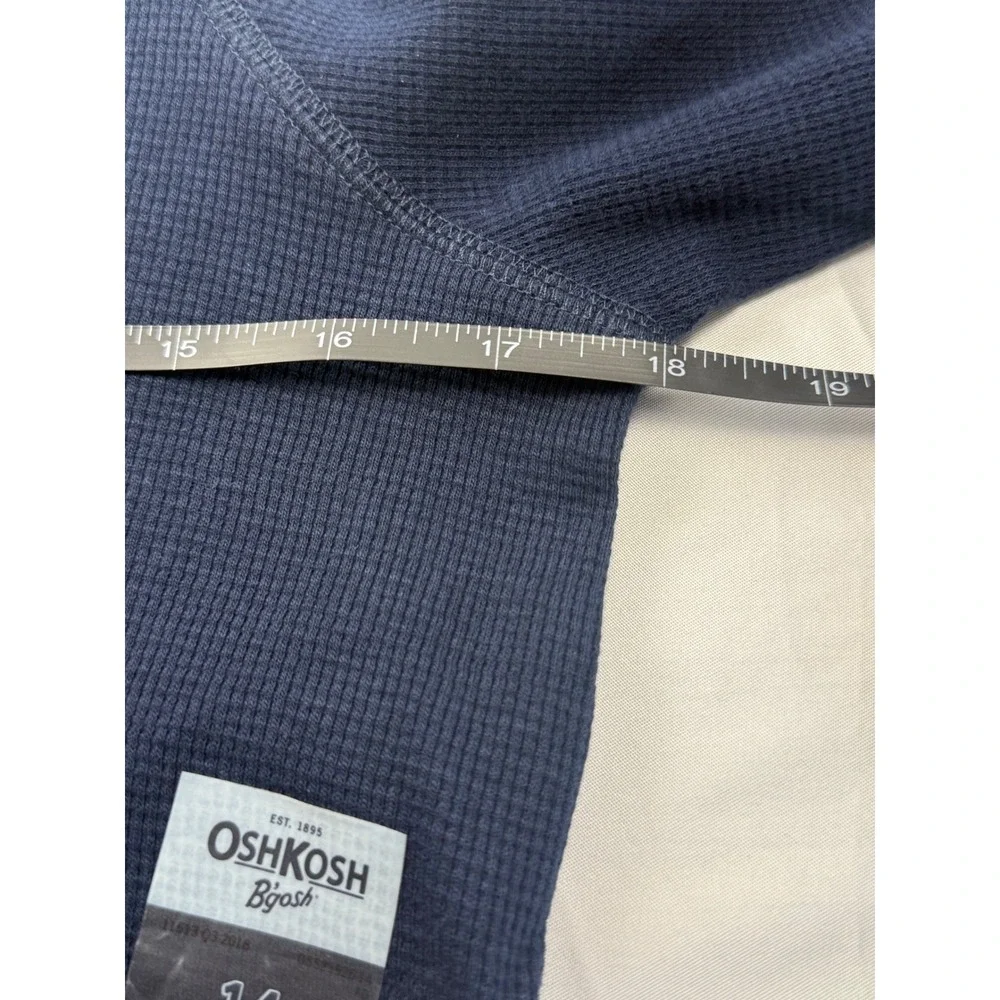 OshKosh B'gosh Boys Navy‎ Blue Waffle Knit Thermal Henley Hoodie Size 14 NWT